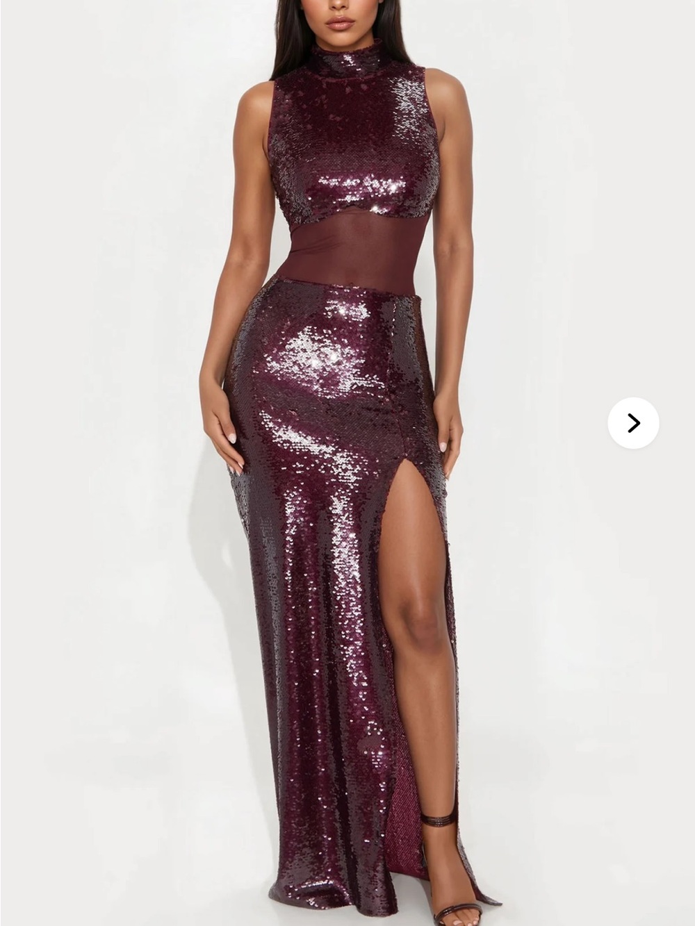 Fashion Nova Plum Sequin High-Neck Backless Maxi Dress